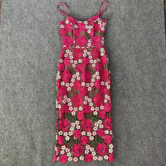 Dress the Population Dresses & Skirts - Dress The Population Dress Womens XS Pink Floral Lace Midi Sheath Embroidered